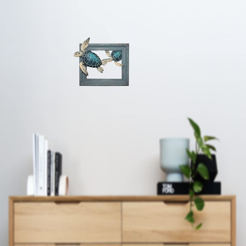 Comfy Hour Ocean Voyage Collection 7" Sea Turtle Coastal Beach Coral Theme Wall Decorative Frame, Polyresin - Image 2